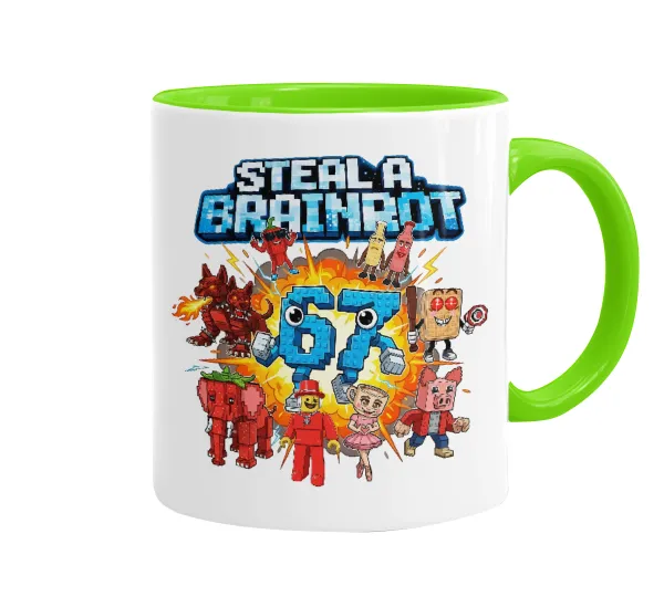 Steal a Brainrot 67 Roblox Style — Κούπα χρωματιστή βεραμάν, κεραμική, 330ml