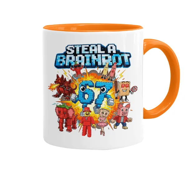 Steal a Brainrot 67 Roblox Style — Κούπα χρωματιστή πορτοκαλί, κεραμική, 330ml