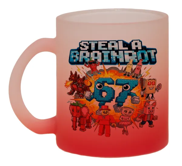 Steal a Brainrot 67 Roblox Style — Κούπα γυάλινη δίχρωμη με βάση το κόκκινο ματ, 330ml