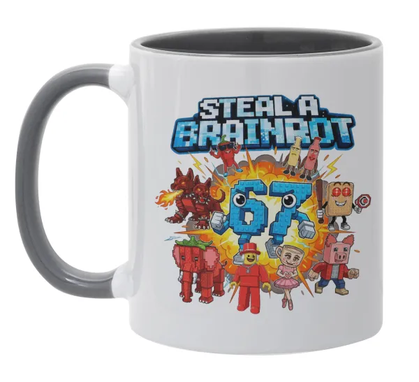 Steal a Brainrot 67 Roblox Style — Κούπα χρωματιστή γκρι, κεραμική, 330ml