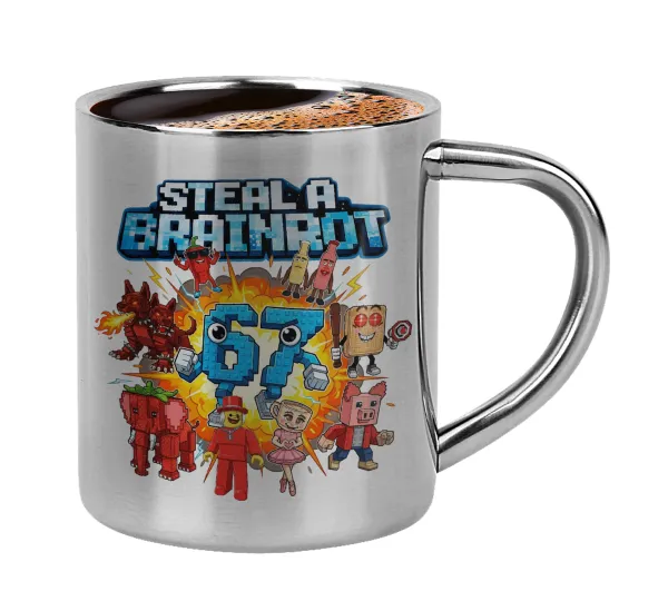 Steal a Brainrot 67 Roblox Style — Κουπάκι μεταλλικό διπλού τοιχώματος για espresso (220ml)