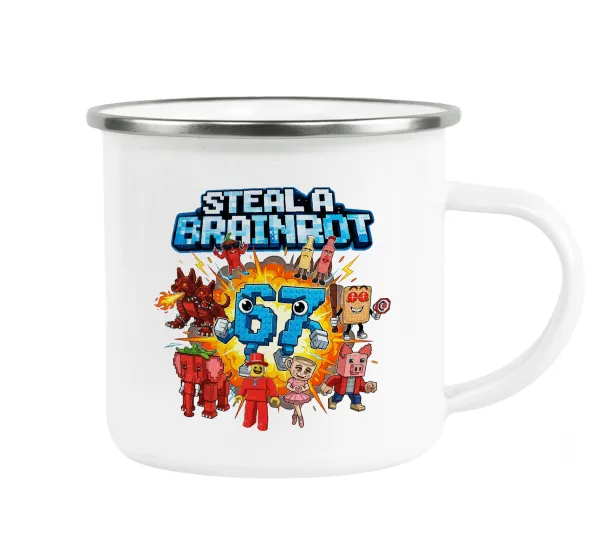 Steal a Brainrot 67 Roblox Style — Metallic enamel cup white 360ml