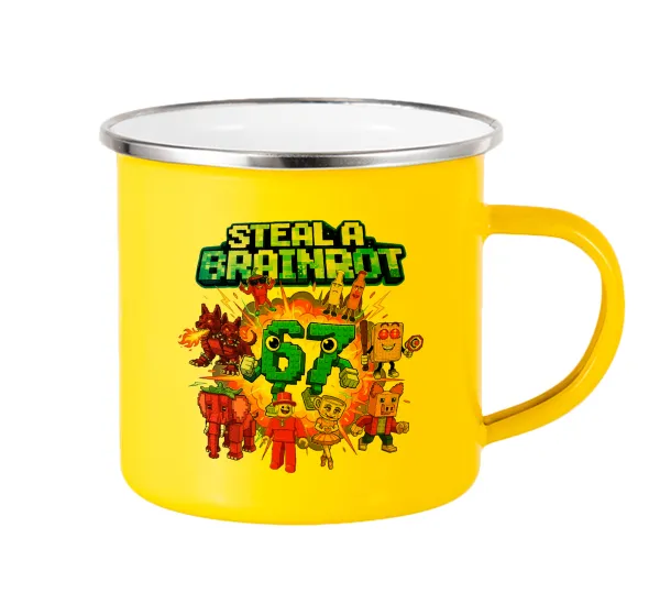 Steal a Brainrot 67 Roblox Style — Yellow Enamel Metallic Cup 360ml