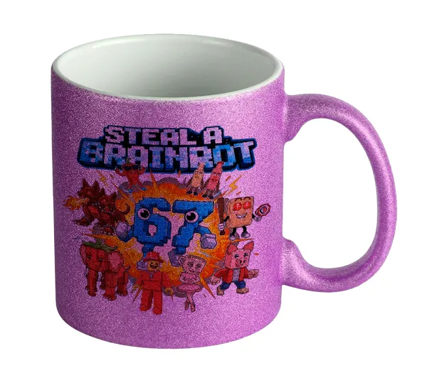Steal a Brainrot 67 Roblox Style — Κούπα Μωβ Glitter που γυαλίζει, κεραμική, 330ml