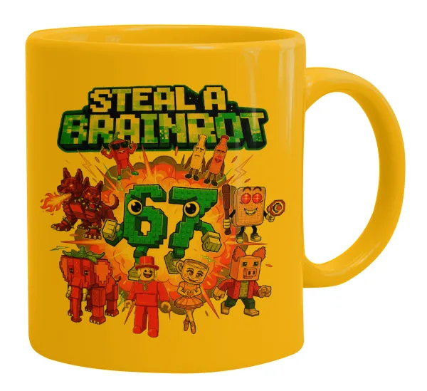 Steal a Brainrot 67 Roblox Style — Ceramic coffee mug yellow, 330ml