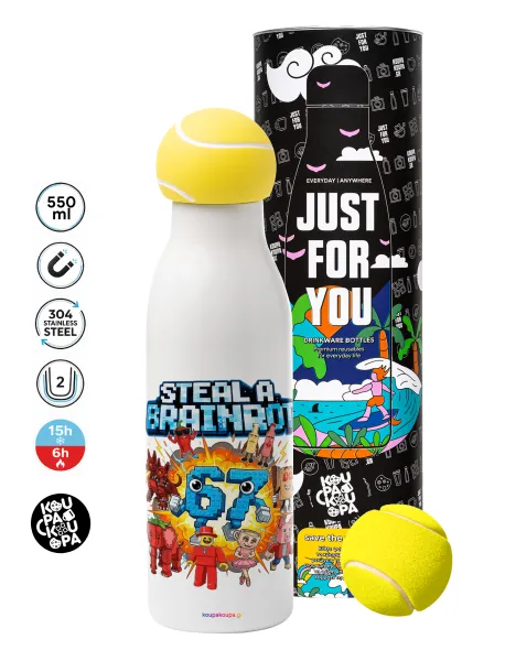 Steal a Brainrot 67 Roblox Style — Tennis ball Metal mug thermos White, double wall, 550ml