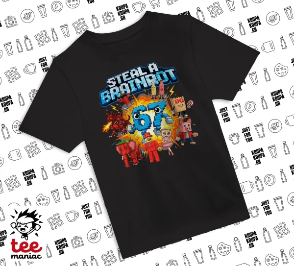 Steal a Brainrot 67 Roblox Style — ΜΑΥΡΟ Άνετο παιδικό T-Shirt από 100% βαμβάκι, για κάθε μέρα. Vegan & OEKO-TEX πιστοποιημένο.
