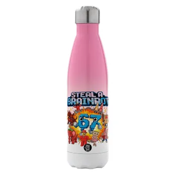 Steal a Brainrot 67 Roblox Style, Μεταλλικό παγούρι θερμός Ροζ/Λευκό (Stainless steel), διπλού τοιχώματος, 500ml