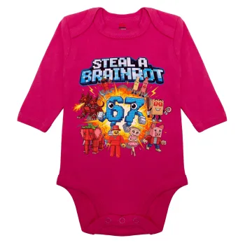 Steal a Brainrot 67 Roblox Style, Μακρυμάνικο βρεφικό φορμάκι, 0-18 μηνών, ΡΟΖ, 100% Organic Cotton