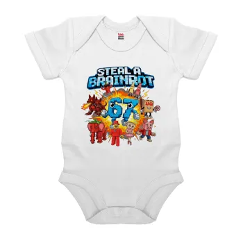 Steal a Brainrot 67 Roblox Style, Βρεφικό φορμάκι μωρού, 0-24 μηνών, ΛΕΥΚΟ, 100% Organic Cotton, κοντομάνικο