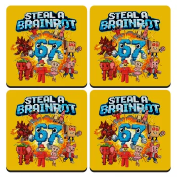 Steal a Brainrot 67 Roblox Style, ΣΕΤ 4 Σουβέρ ξύλινα τετράγωνα (9cm)