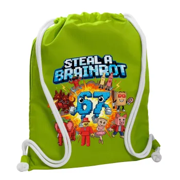 Steal a Brainrot 67 Roblox Style, Τσάντα πλάτης πουγκί GYMBAG LIME GREEN, με τσέπη (40x48cm) & χονδρά κορδόνια