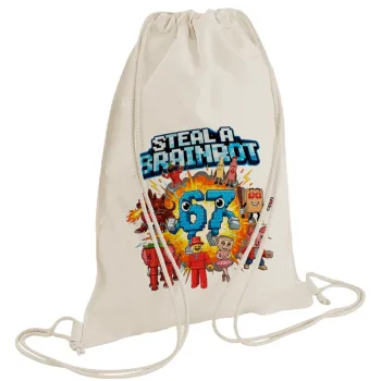 Steal a Brainrot 67 Roblox Style, Τσάντα πλάτης πουγκί GYMBAG natural (28x40cm)