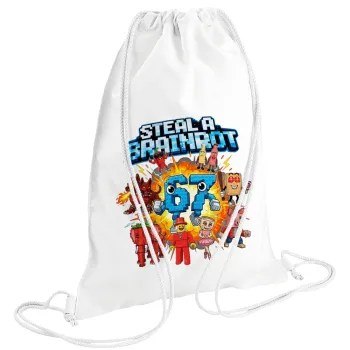 Steal a Brainrot 67 Roblox Style, Τσάντα πλάτης πουγκί GYMBAG λευκή (28x40cm)