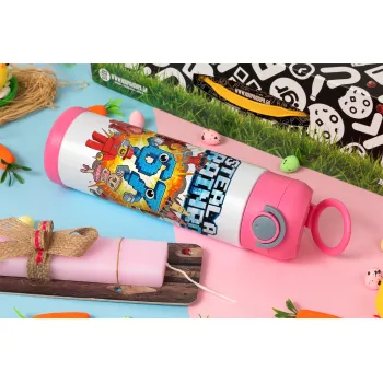 Steal a Brainrot 67 Roblox Style, Πασχαλινή Λαμπάδα με Παιδικό παγούρι θερμό, ανοξείδωτο, με καλαμάκι ασφαλείας, ΡΟΖ (500ml)