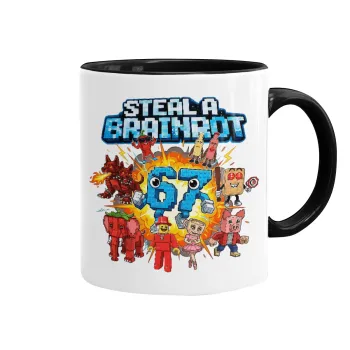 Steal a Brainrot 67 Roblox Style, Κούπα χρωματιστή μαύρη, κεραμική, 330ml