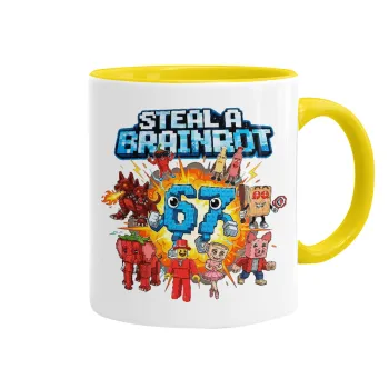 Steal a Brainrot 67 Roblox Style, Mug colored yellow, ceramic, 330ml