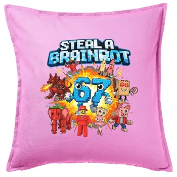 Steal a Brainrot 67 Roblox Style, Μαξιλάρι καναπέ ΡΟΖ 100% βαμβάκι, περιέχεται το γέμισμα (50x50cm)