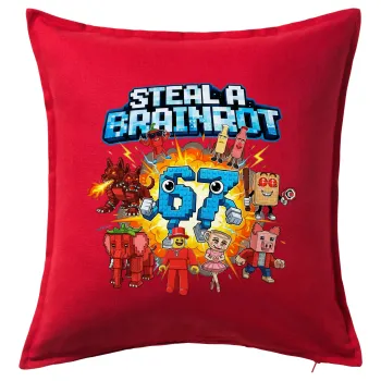 Steal a Brainrot 67 Roblox Style, Μαξιλάρι καναπέ Κόκκινο 100% βαμβάκι, περιέχεται το γέμισμα (50x50cm)
