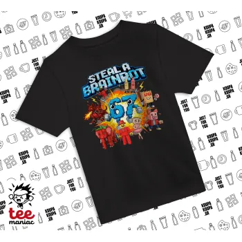 Steal a Brainrot 67 Roblox Style, Άνετο παιδικό T-Shirt ΜΑΥΡΟ από 100% βαμβάκι, για κάθε μέρα. Vegan & OEKO-TEX πιστοποιημένο.