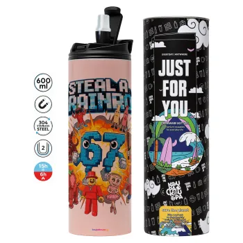 Steal a Brainrot 67 Roblox Style, Tumbler stainless steel PINK 600ml