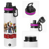 Metallic water bottle with safety lid, 850ml aluminum
