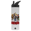 Metallic thermos bottle with straw & handle, stainless steel (Stainless steel 304), double-walled, 600ml.