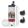 Travel Tumbler 2 Lids, with metal straw & cleaning brush (Stainless steel 304 Food grade, BPA free, 600ml)