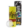 Neon Yellow Travel Tumbler, with metal straw (Stainless steel 304 Food grade, BPA free, 600ml)