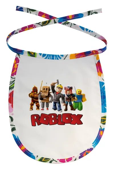 Roblox squad — Stain-resistant baby bib with tie, multicoloured