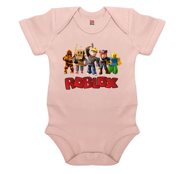 Roblox squad — Short-sleeve baby bodysuit, 0-18 months, POWDER PINK, 100% organic cotton