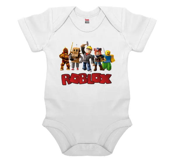 Roblox squad — Short-sleeve baby bodysuit, 0-24 months, WHITE, 100% organic cotton