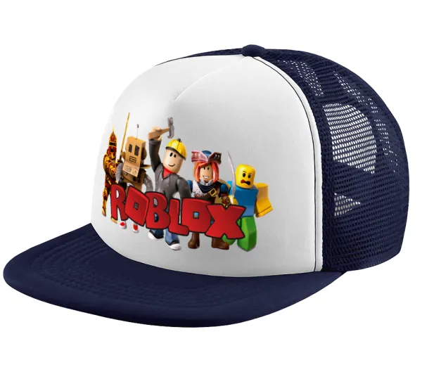 Roblox squad — Adult Soft Trucker Hat with Dark Blue/White Mesh (POLYESTER, ADULT, UNISEX, ONE SIZE)