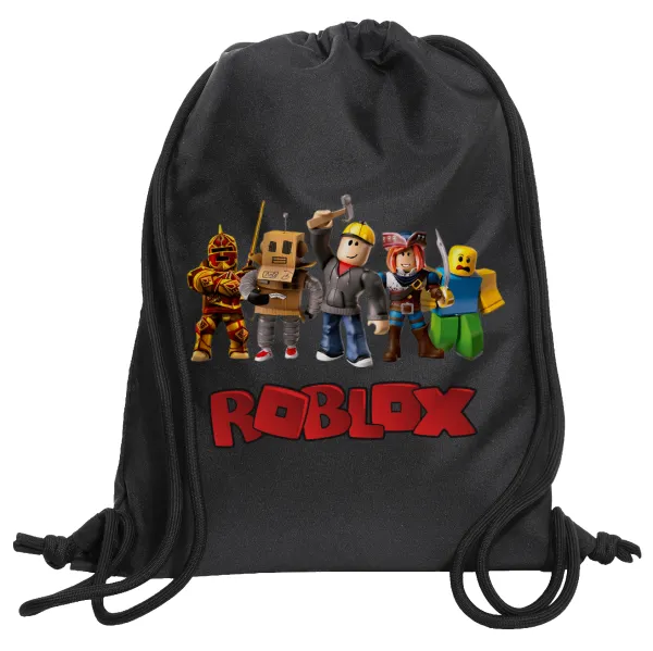 Roblox squad — Τσάντα πλάτης πουγκί GYMBAG Μαύρη, με τσέπη (40x48cm) & χονδρά κορδόνια
