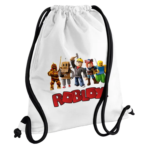 Roblox squad — Backpack pouch GYMBAG white, with pocket (40x48cm) & thick cords