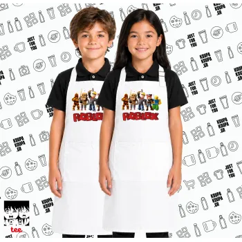 Roblox squad, Λευκή ΠΑΙΔΙΚΗ Ποδιά μακριά Σεφ ολόσωμη με τσέπες