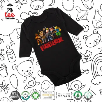 Roblox squad, Μακρυμάνικο βρεφικό φορμάκι, 0-18 μηνών, ΜΑΥΡΟ, 100% Organic Cotton