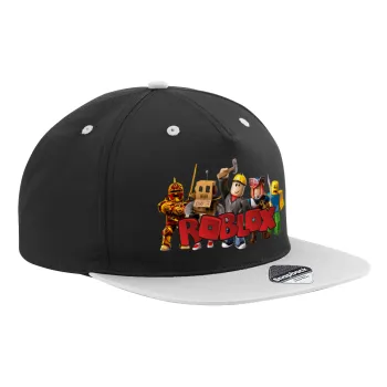 Roblox squad, Adult Flat Snapback Hat Black/Grey, (100% COTTON TWILL, ADULT, UNISEX, ONE SIZE)