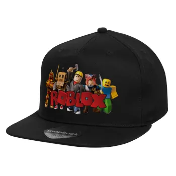 Roblox squad, Children's Flat Snapback Hat, Black (100% COTTON, CHILD, UNISEX, ONE SIZE)