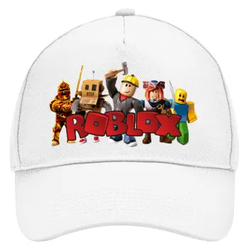 Roblox squad, Adult Baseball Cap, Drill, White (100% COTTON, ADULT, UNISEX, ONE SIZE)