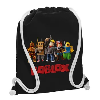 Roblox squad, Τσάντα πλάτης πουγκί GYMBAG Μαύρη, με τσέπη (40x48cm) & χονδρά λευκά κορδόνια