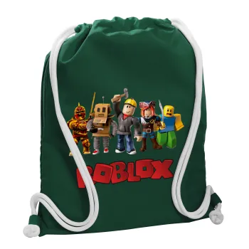 Roblox squad, Backpack pouch GYMBAG BOTTLE GREEN, with pocket (40x48cm) & thick white cords