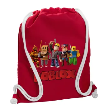 Roblox squad, Backpack pouch GYMBAG Red, with pocket (40x48cm) & thick cords
