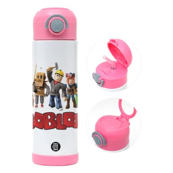 Roblox squad, Παιδικό παγούρι θερμό, ανοξείδωτο, με καλαμάκι ασφαλείας, ΡΟΖ (500ml)