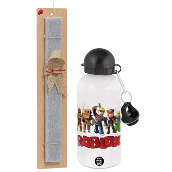 Roblox squad, Easter Set, metallic aluminum water bottle (500ml) & aromatic flat Easter candle (30cm) (GRAY)