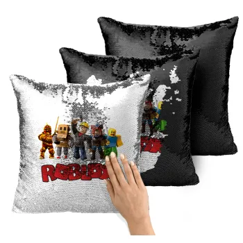 Roblox squad, Μαξιλάρι καναπέ Μαγικό Μαύρο με πούλιες 40x40cm περιέχεται το γέμισμα