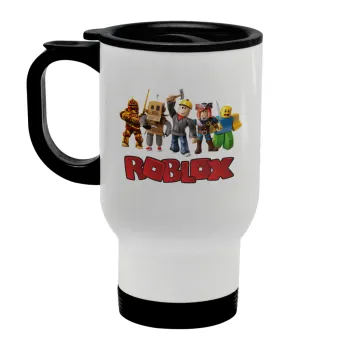 Roblox squad, Stainless steel travel mug with lid, double wall white 450ml