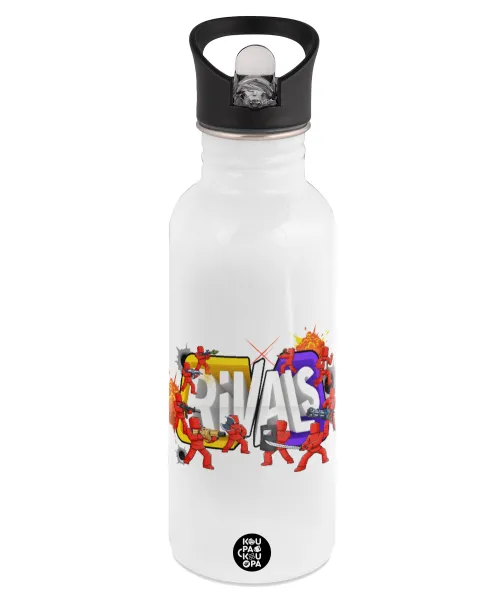 Roblox Rivals — White water bottle with straw, stainless steel 600ml