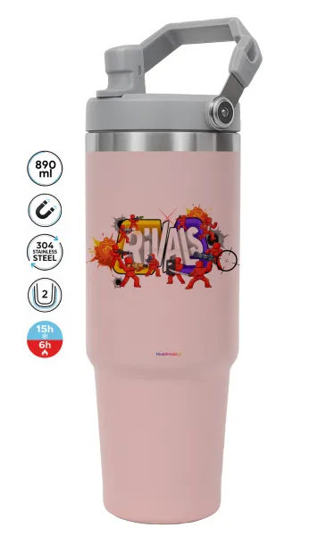 Roblox Rivals — PINK Travel Tumbler with Handle 890ml