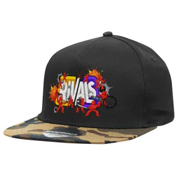 Roblox Rivals, Adult Flat Snapback Hat Black/Camouflage, (100% COTTON TWILL, ADULT, UNISEX, ONE SIZE)